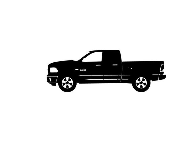 Silhouette of a black pickup truck with a single cab and long bed