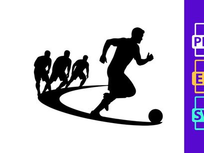 Silhouette of soccer players in action kicking ball with motion trail