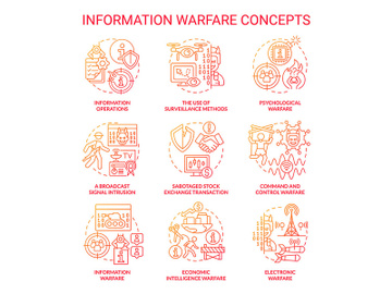 Information warfare red gradient concept icons set preview picture