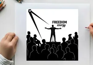 Silhouette of a man on stage with crowd and freedom energy silhouette
