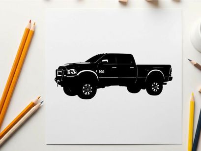 Silhouette of a black pickup truck on a white background