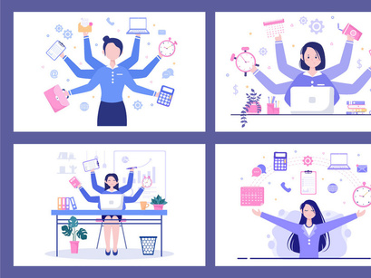 17 Multitasking Business Woman or Man Illustration