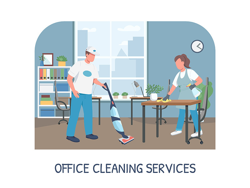Office cleaning service banner flat vector template