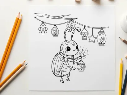 Cute alien holding lantern vector illustration flat design