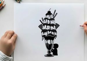Silhouette of a person looking at an oversized ice cream sundae