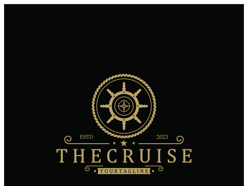 The cruise logo,ship steering logo, boat, yacht, rope, maritime, anchor. Logo for business, sailor, sailing, tourism