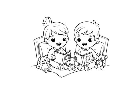 Children reading with teddy bears vector illustration flat design