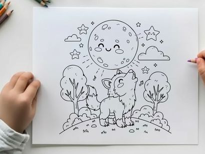 Cute sheep and moon stargazing night scene vector illustration