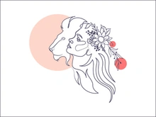 Line art portrait woman, Flower face one line vector illustration