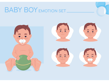 Sleepy baby boy semi flat color character emotions set preview picture