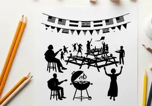 Silhouette of people at an outdoor music festival picnic