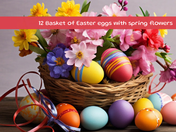 Basket of Easter eggs with spring flowers preview picture