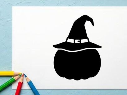 Sombrero de Bruja de Halloween con Silueta de Calabaza para Decoración Otoñal