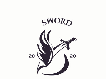 Sword vintage logo design. illustration sword element, can be used as logotype, icon, template coat of arms concept preview picture