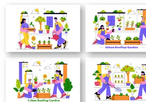10 Urban Farming Rooftop Garden Illustration