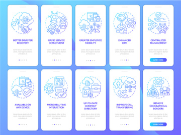 UCaaS blue gradient onboarding mobile app screen set preview picture