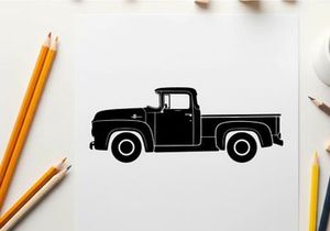 Vintage pickup truck silhouette against white background