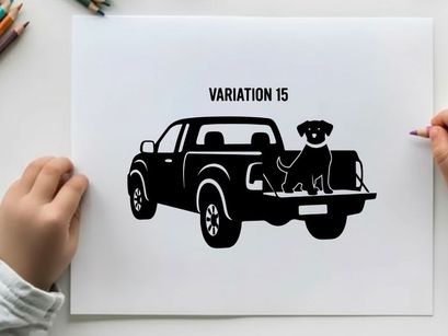 Silhouette of a dog in the back of a pickup truck variation