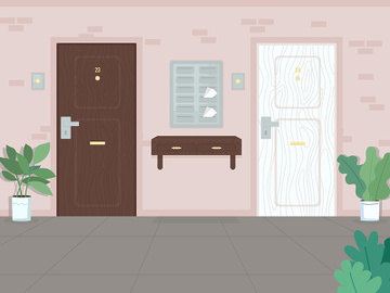 Neighbor apartment doors flat color vector illustration preview picture