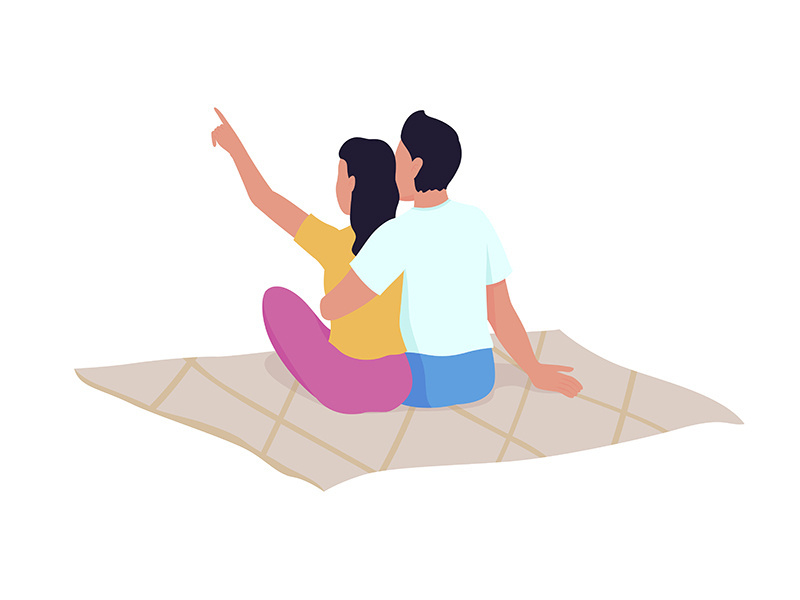 Stargazing with loved one semi flat color vector characters