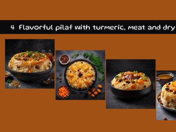 Flavorful pilaf with turmeric, meat and dry fruits preview picture