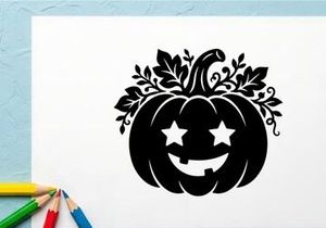 Black Halloween Pumpkin with Star Eyes and Smiling Face