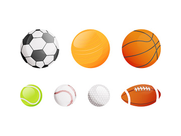 Balls for different sport flat color vector objects set preview picture