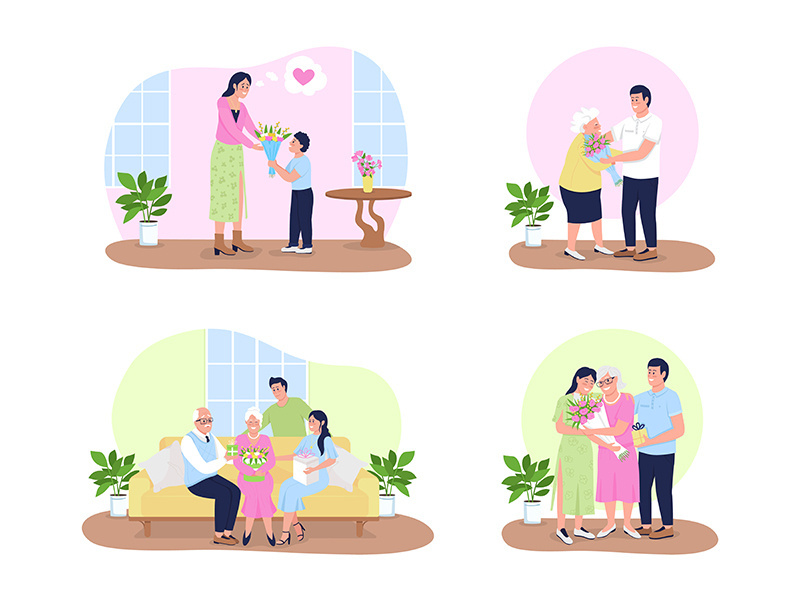 Mothers day 2D vector web banner, poster set