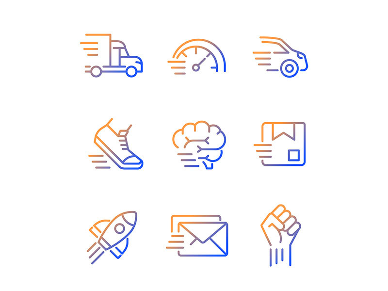 Motion and speed gradient linear vector icons set