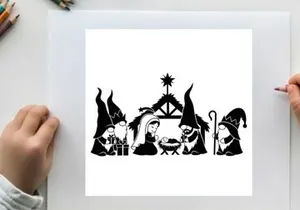 Nativity scene silhouette with holy family and three wise men