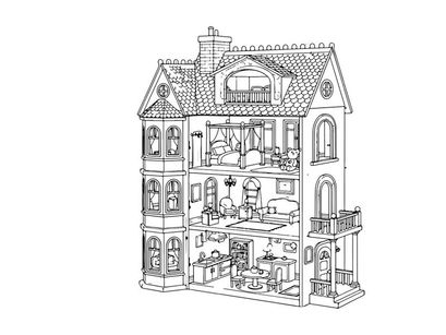 Dollhouse interior cross section vector illustration flat design