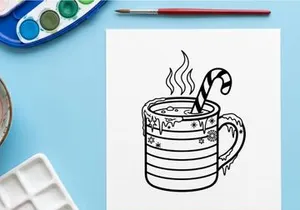Steaming hot coffee mug with Christmas snowflake steam for festive winter morning celebrations