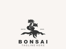 Bonsai Tree Logo Design template. vintage  illustration of aesthetic bonsai plants culture