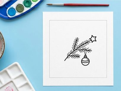 Handgezeichnete Weihnachtskugel mit Stern und Tannenzweig für festliche Deko