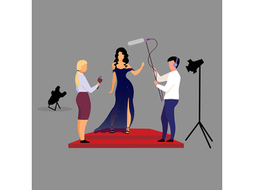 Journalists, reporters interviewing celebrity flat vector illustration preview picture