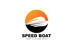Speed Boat Logo, Fast Cargo Ship Vector, Sailboat, Design For Ship Manufacturing Company, Waterway Shipping, Marine Vehicles