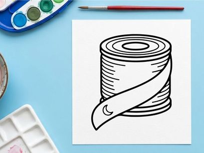 Spool of ribbon with moon icon. Decorative fabric roll for sewing and craft projects.