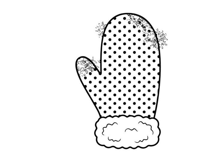 Polka dot winter mitten illustration with snowflakes for Christmas holiday design