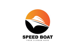 Speed Boat Logo, Fast Cargo Ship Vector, Sailboat, Design For Ship Manufacturing Company, Waterway Shipping, Marine Vehicles