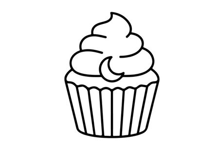 Hand-drawn cupcake with swirl frosting and sprinkles. Sketch-style dessert illustration for baking, party, or food design projects.