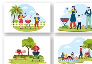 15 BBQ or Barbecue Cartoon Illustration