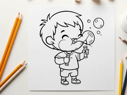 Cute boy blowing bubbles playful cartoon vector illustration