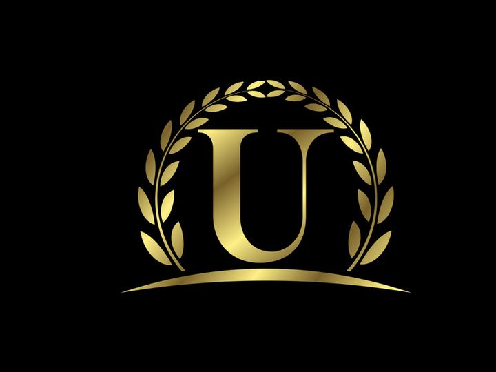 Golden letters with a golden laurel wreath. English alphabet, vector illustration