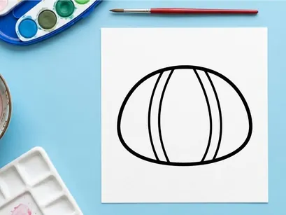Einfache schwarze ovale Umrisszeichnung auf weißem Hintergrund. Minimalistische Halloween- oder Sportreifen-Illustration für Designprojekte.