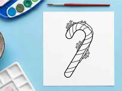 Hand-drawn candy cane with snowflakes for festive holiday Christmas decoration design