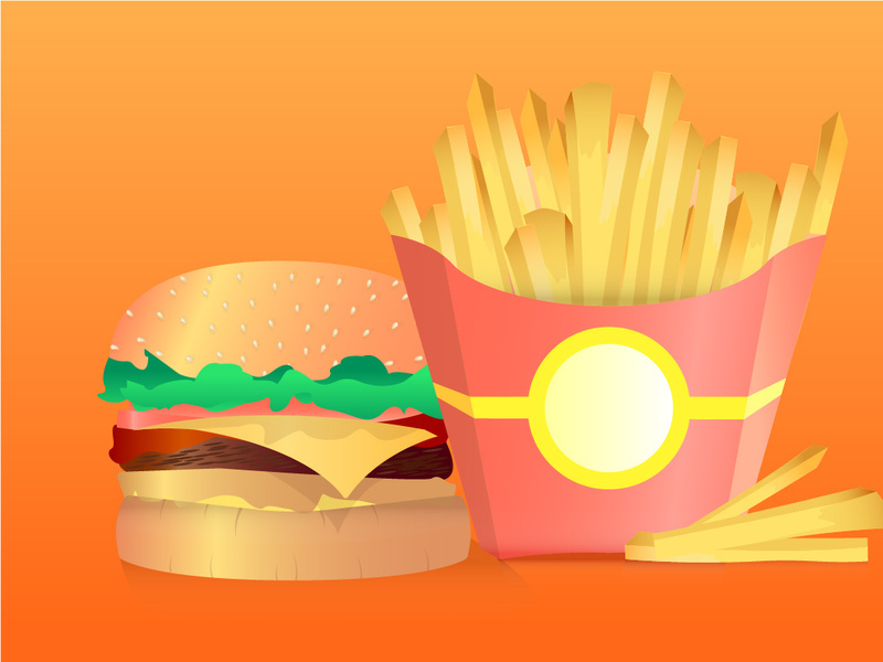 Fast food : Hamburgerb and french fries, vector illustration