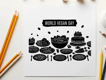 world vegan day feast flat design vector illustration