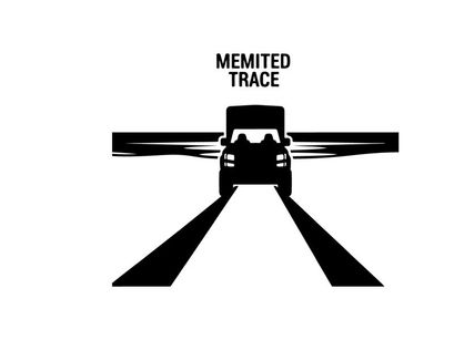 Silhouette of a speeding truck with motion blur and text 'memited trace'