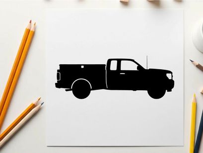 Silhouette of a pickup truck against a white background