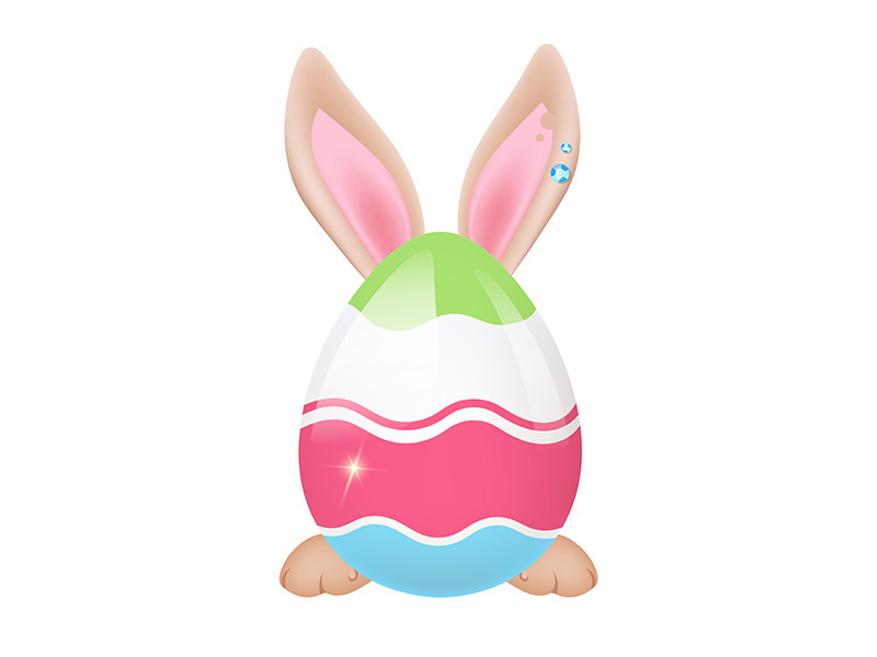 Cute decorated Easter egg with bunny legs and ears cartoon vector illustration